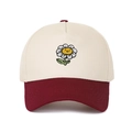Detailed embroidery of a smiley daisy on a two-tone cotton baseball cap crown - Beige/Wine Red