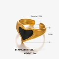 Minimalist 18k gold plated stainless steel open ring with black enamel heart charm - Adjustable Open / Gold Black Heart Ring (JR562-GD)