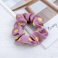 Satin polka dot scrunchie in purple and yellow with premium silk-like gloss and texture - Pink