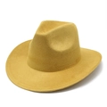 Detailed view of yellow fedora hat showing textured felt material and stitched brim edge - M (56-59cm) / Yellow Suede
