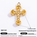 Gouden roestvrijstalen kruishanger met kristallen, waterdichte en allergievrije sieraden - Gouden Klein Kruis Hanger RVS(PJ91101)