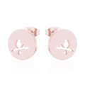 Elegant rose gold bird silhouette earrings with hollow circular stud design - Round Bird / Rose Gold