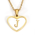 Golden heart pendant necklace with white mother of pearl inlay and letter J detail - Letter J - Gold Heart White Shell
