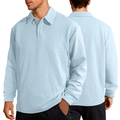 Hellblaues Langarm-Poloshirt für Herren mit Waffelstruktur und Knopfleiste am Umlegekragen - S / Hellblau