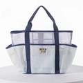 Navy blue mesh beach bag with exterior pockets and heart pattern decorative label - Light Green