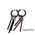 Detail view of titanium steel magnetic clip earrings with dark bronze square bar pendants - Black Square Bar Hoop (Single)