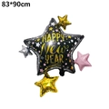Star-shaped black Happy New Year foil balloon with gold stars, 83x90cm size - 83x90cm Black Gold New Year Star Balloon