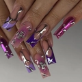 Purple press-on nails with silver chrome cross accents and 3D fluid art textures - Glue Style (JP3486)