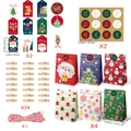 Detailed Christmas gift bag set with colorful paper bags, wooden clips, tags and cotton twine - Christmas Gift Bag Set (619 Style)