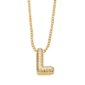 Gold plated necklace featuring a capital letter L pendant fully paved with white cubic zirconia - L
