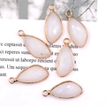 Faceted white crystal teardrop pendants with gold plated edges for DIY jewelry - White Jade