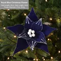Royal blue velvet Christmas poinsettia with snow glitter and 27cm diameter flower head - Blue Velvet Glitter Style / Blue