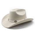 Faux suede wide brim western cowboy hat in off-white with vintage floral metal buckles - M (56-58cm) / Beige (Suede)