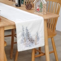 White faux fur table runner with forest tree embroidery for Christmas dining decor - Christmas Tree Embroidery