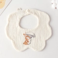 Soft creamy white cotton gauze baby bib featuring a rabbit and mushroom print - Gauze Flower Scarf - Umbrella Bunny