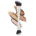 Doppelseitiger Make-up-Pinsel mit weißem Griff und dunkelbraunen Borsten für Kontur und Rouge - Doppelköpfiger Konturenpinsel Weiß