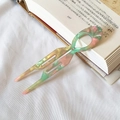 U-shaped acetate hair fork with pink and green marble texture for elegant hairstyles - Pink Green Floral