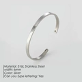 Polished 6mm silver 316L stainless steel open cuff bracelet with custom engraving - 6mm / Steel