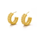 Classic twisted rope golden C-shaped hoop earrings in minimalist polished finish - Gold Twisted Rope Texture