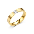 Golden brushed stainless steel ring with a single square zircon for women and men - US 5 / Gold