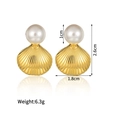 Detail view of pearl shell earrings with dimensions 2.6cm by 1.8cm on white background - Pearl Shell Studs (E633-A)