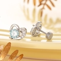 Silver heart stud earrings with light blue gemstone and stainless steel flat back screw - Light Sea Blue (Single Piece)