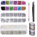 Detail of professional nail art kit with rhinestones, dotting pen, tweezers and striping tapes - 6-Piece Combination Set