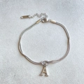 Bracelet double chaîne serpent argentée avec pendentif lettre A et fermoir mousqueton - Argent-A