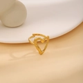 Hollow gold heart ring with hammered texture finish and adjustable open band design - Hollow Heart Style