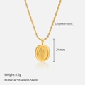 Golden stainless steel twisted necklace with sunflower embossed round pendant - 400+50mm / Sunflower Embossed Pendant