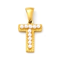 18k gold plated letter T pendant with white pearls for DIY jewelry necklaces - Letter T Style (SP723G-T)
