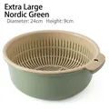 Extra large Nordic green double-layer plastic drain basket with 24cm diameter and 9cm height - Large / Nordic Green