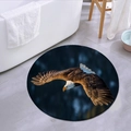 Round absorbent flannel floor mat featuring a diving bald eagle on deep blue background - 80×80cm / Bald Eagle