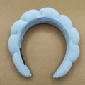 Light blue padded velvet headband with a soft twisted design for facial cleansing - Wave Shape Headband / Terry Cloth Light Blue