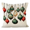 Federa per cuscino natalizia in lino con stampa a tema per decorazione del divano festivo - Stile Pallina Di Natale (Argento Rosso Verde) / 45x45cm(Solo fodera)
