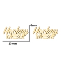 Laser-cut wooden hockey mom stud earrings in natural finish measuring 13mm by 6mm - Hockey MOM / Gold