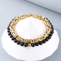 Herren-Set aus goldener Byzantinerkette und matten schwarzen Onyx-Perlenarmbändern - Gold