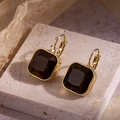 Boucles d'oreilles vintage carrées en acier doré avec pierres précieuses marron - Marron