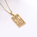 Golden tarot card necklace with rectangular The Hanged Man pendant and XII engraving - The Hanged Man