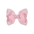 Pink grosgrain ribbon bow hair clip for girls with a textured ribbed finish - Light Pink