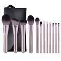 Set de 12 brochas de maquillaje lila con mangos de oro rosa y estuche negro - Oro Rosa con Bolsa Negra