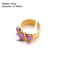 Detail of gold hammered ring with purple stones showing weight 6.05g and diameter 21.94mm - Adjustable Open / J207-Gold Hammered Three-bead Retro