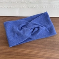 Blue knitted headband with twist design and ribbed texture for fitness and sports - Ribbed Style / Blue