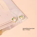 Golden heart pearl charms with peach enamel and green leaves, sized 12x16mm for DIY earrings - Style 09 Pearl Heart Gold