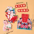 Traditional Chinese wedding cake topper stickers with red fish and lucky child motifs - Traditional Blessing Auspicious Signs Set