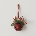 Weihnachtsanhänger mit dunkelroter Glocke, braunem Geweih und grünen Kiefernzweigen - Nordmanntanne Geweih Glockenanhänger - Weinrot