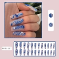 Unghie finte lunghe a ballerina effetto marmo blu, set da 24 pezzi con design sfumato - Tipo di Colla