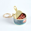 Miniature blue canned caviar keychain with realistic fish pieces and gold metal keyring - Fish Style - Gold Keychain