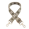 Dettaglio della tracolla etnica con motivi geometrici e ganci in metallo dorato - Chiusura in Argento / X18-Crema Verde Militare