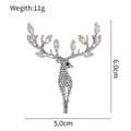 Elegant silver reindeer brooch with sparkling rhinestones, size 6.0x5.0cm and weight 11g - Silver Reindeer (AL1463-B)